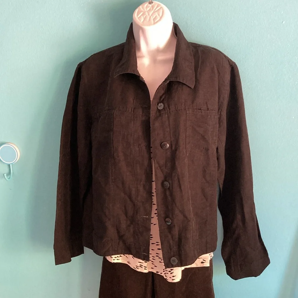 Chicos 2 Womens Size L Casual Black Button Front Lightweight Cropped Jacket